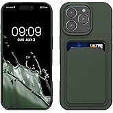 kwmobile Case Compatible with Apple iPhone 16 Pro Case - TPU Phone Cover with Credit Card Holder - Dark Green