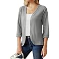 GRACE KARIN Women's Open Front Cardigan 3/4 Sleeve Waffle Knit Casual Sweater