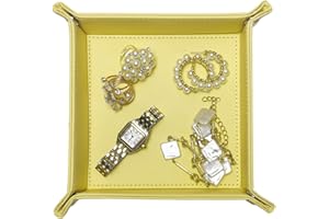 UnionBasic Small Valet Tray, Jewelry Tray for Rings Watches Earrings, Entryway Catchall Caddy for Coins Keys Change, Nightstand Bedside Valet Holder, Trays for Electronic Gadgets, Lemonade