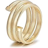 CIUNOFOR 14K Gold Plated Braclets for Women, Silver Layered Herringbone Stretch Bracelet, Stackable Chunky Snake Chain Bangle for Her Gifts, Fit 6.5”–7.5” Wrists