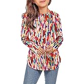 storeofbaby Girls Casual Long Sleeve Shirts Round Neck Tops Loose Fit Tunic Blouses