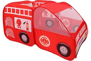 Kids Play Tent Pops-Up Ventilation Fire Truck Shape Kids Tent with Door Flip & Top Opening Scratch-Resistant Polyester Car Pl