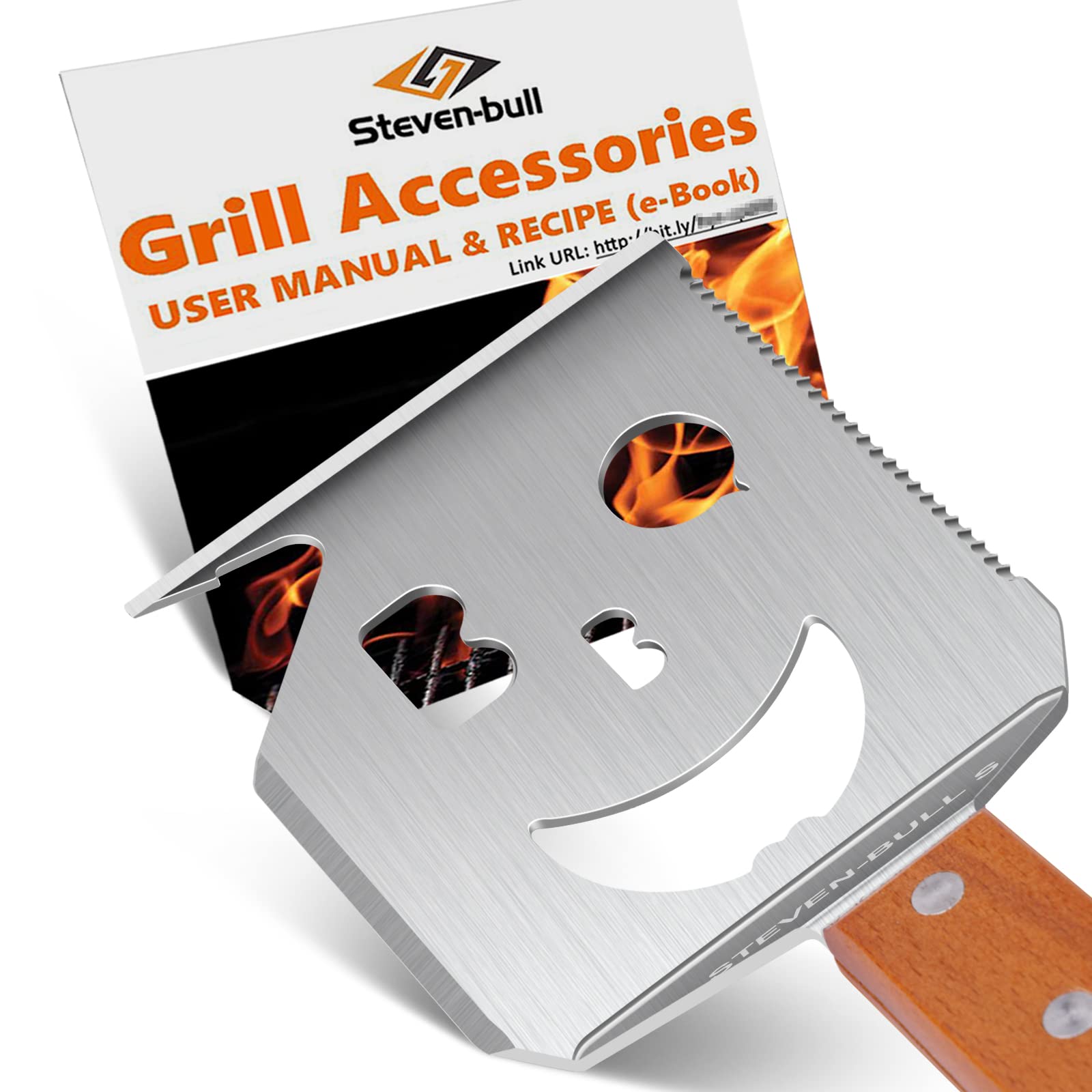 7 in 1 grillspachtel für Barbecue Grill, Multifunktion Grillbesteck mit Holzgriff, Eingebaute grillbesteck-set-Funktion,Kreativer Grillwender, Einzigartige Grillwerkzeuge, Grillen Geschenke für Männer 7