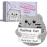 IrichBa Unique Cat Lovers Gifts for Women - Funny Positive Crochet Cat Home Decor - Mini Animals Emotional Support Gifts for Christmas Birthday Men Uncle Aunt - Smile