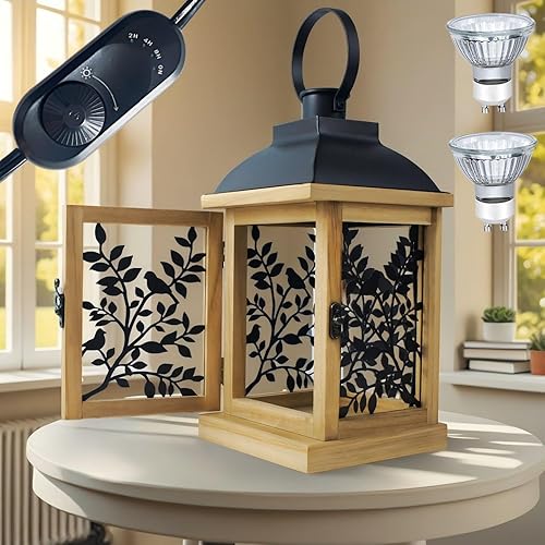 Candle Warmer Lamp, with Timer and 2 Bulbs Dimmer Farmhouse Lantern for Top-Down Adjustable Candle Warmer, Electric Lamp for Jar Candles, Auto Shut Off Home Decor Gift for Women (Handmade Wood)