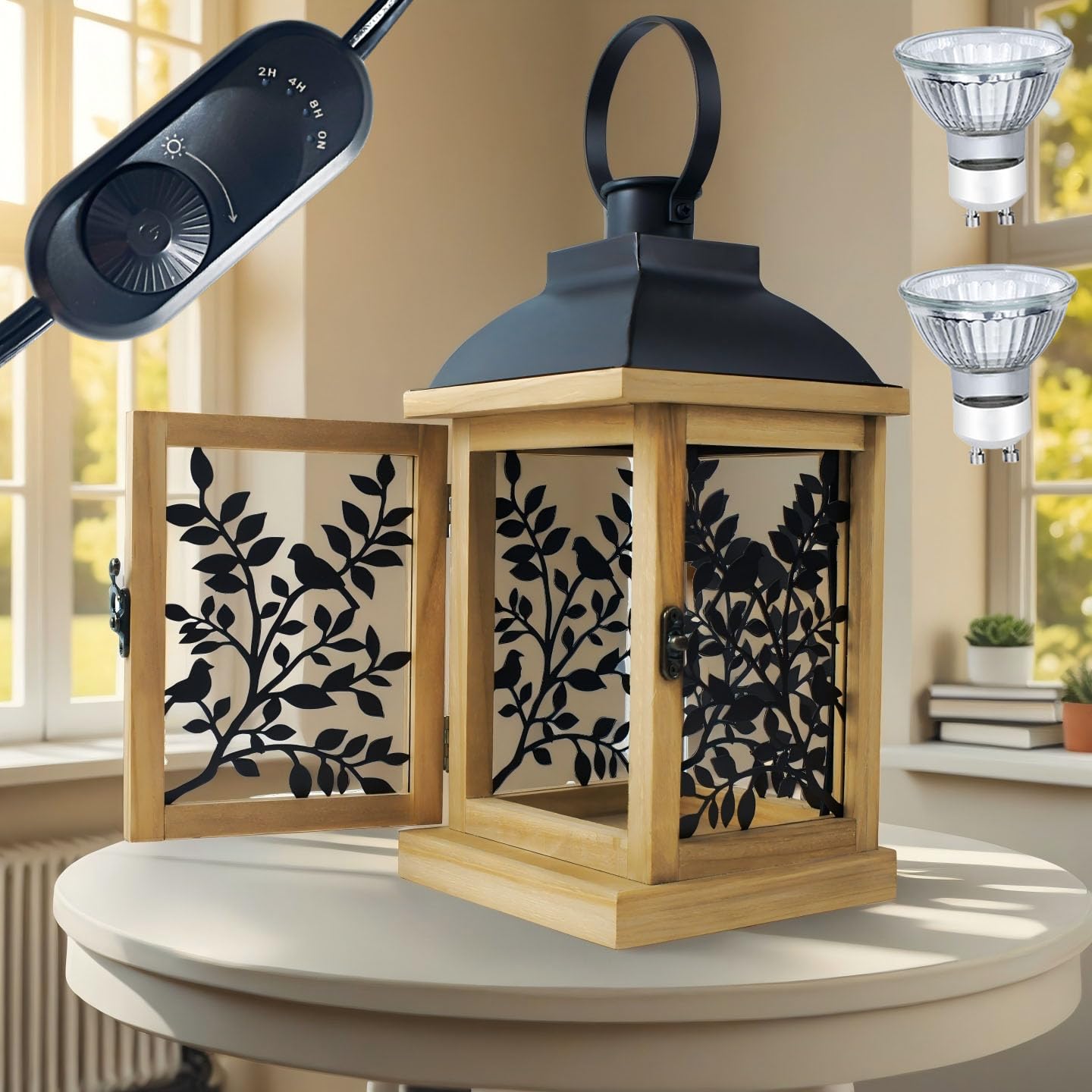 Photo 1 of Candle Warmer Lamp with Timer Dimmer Farmhouse Lantern for Top-Down Adjustable Candle Warmer, Electric Lamp for Jar Candles with 2 Bulbs, Auto Shut Off Home Decor Gift for Women (Handmade Wood)