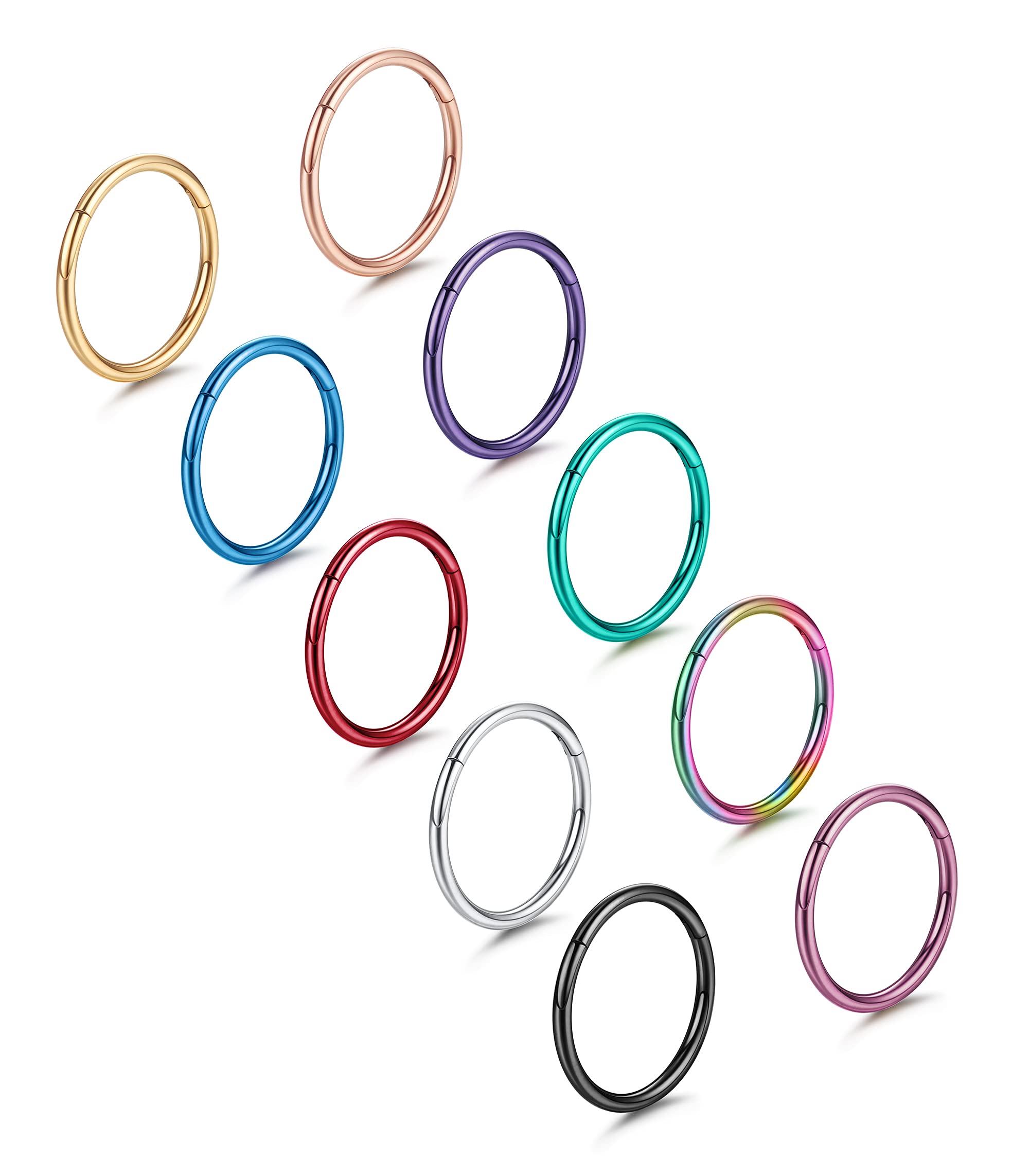 Photo 1 of Magitaco 10 PCS 16G Septum Rings 316L Stainless Steel Hinged Segment Ring Lip Rings Cartilage Helix Conch Tragus Daith Piercing Septum Clicker Nose Rings Hoop 12mm