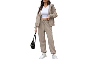 Saloogoe Sweatsuits Women 2 Piece Outfits 2024 Fall Fleece Sweatshirt Sets Zip Up Hoodie Sets Travel Lounge Sets