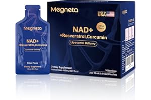 MEGNETA Liposomal NAD+ Supplement with Resveratrol, Anti-Aging, Energy Boost & Cellular Health Support, 15.2 fl. oz NAD Liquid for Men & Women (30 Pouch)