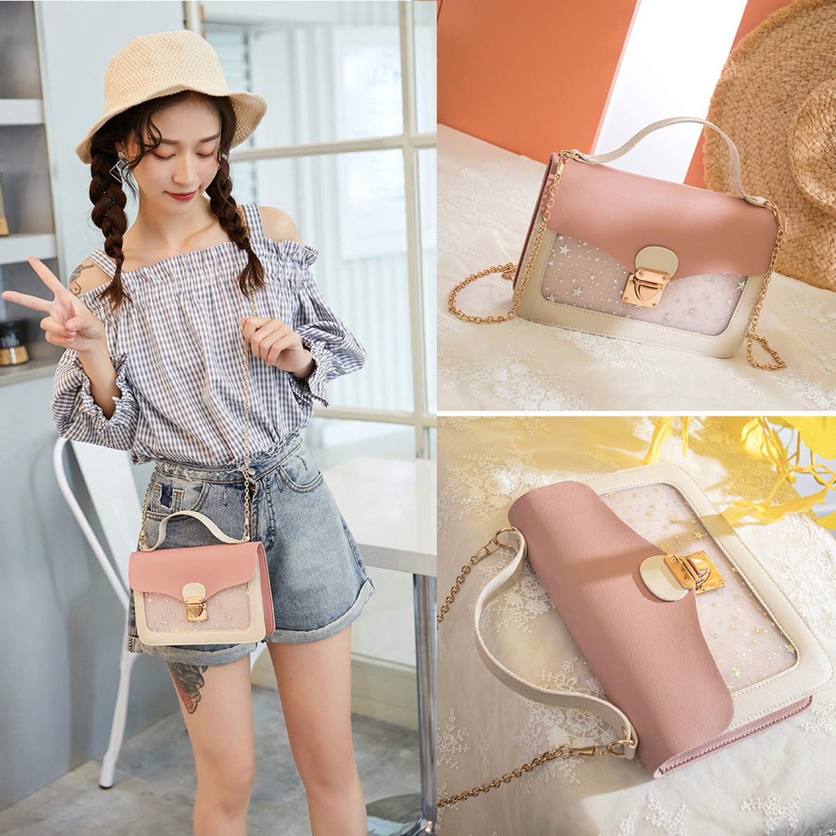 Umhängetasche Klein Damen Schultertasche Handy Umhängetasche Handytaschen Geldbörse Handtaschen Mode Shoulder Bag Crossbody Tasche für Damen Frauen Mädchen Kinder(Rosa Damen Kleine Umhängetasche)