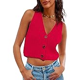 Saodimallsu Womens Cropped Sweater Vest V Neck Button Down Y2k Crop Knit Summer Trendy Sleeveless Chunky Tank Tops