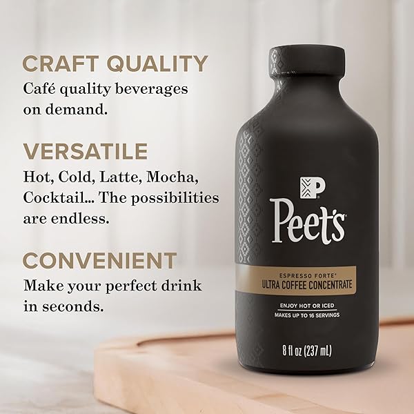 PEET’S COFFEE, ULTRA COFFEE CONCENTRATE, INSTANT HOT, COLD BREW, OR ICED COFFEE, 100% ARABICA COFFEE – ESPRESSO FORTE, 8 FLUID OUNCE BOTTLE (16 SERVINGS)