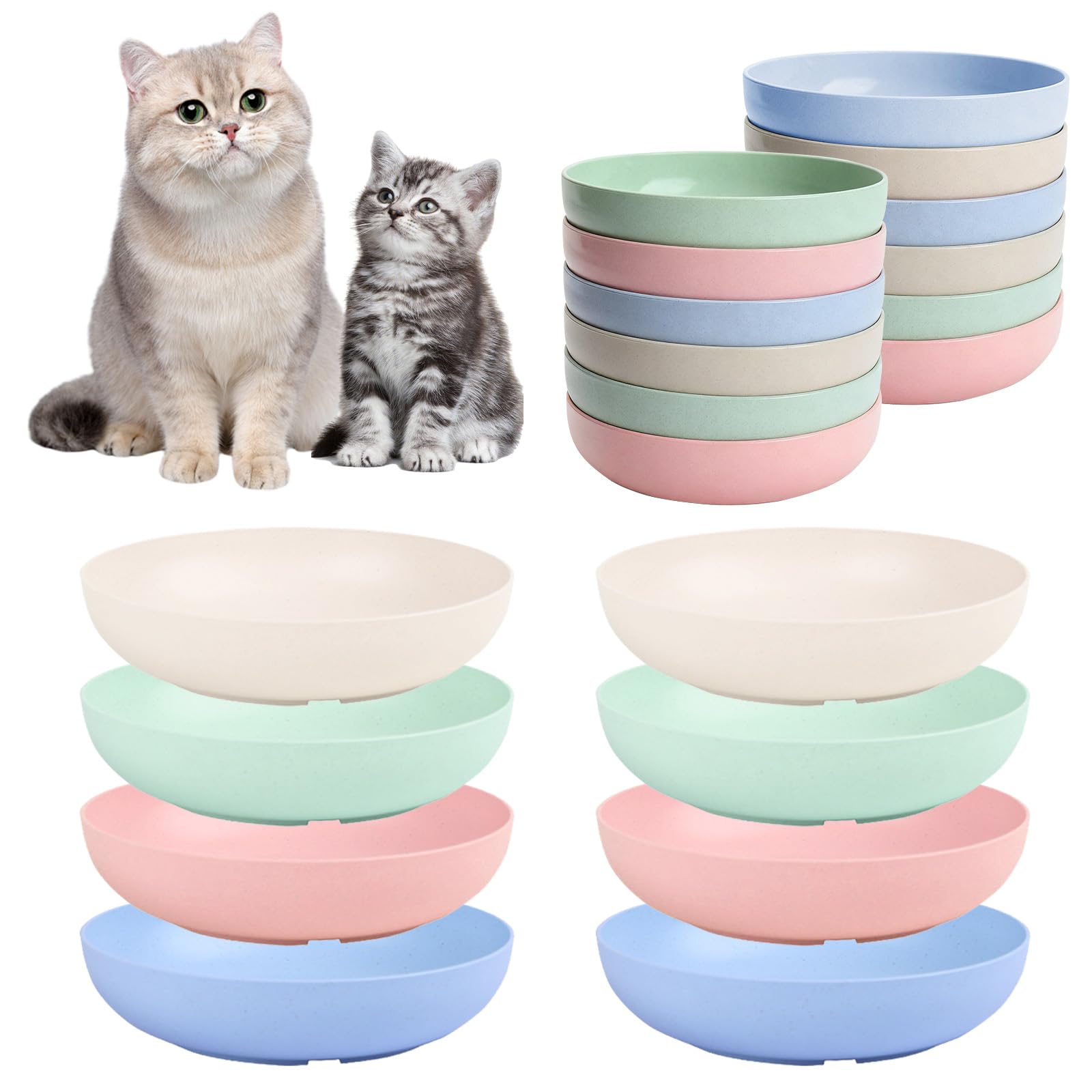 Photo 1 of [12 Pack] Cat Dishes Whisker Friendly, Shallow Wide Pet Food and Water Bowl, 5.5 Inch Cat Food Dish, Friendly Wet Feeding Bowl, Durable Wheat Straw Pet Bowls, Pet Plate for Kittens (Indoor/Outdoor)