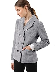 Allegra K Women's Notched Lapel Double Breasted Pea
