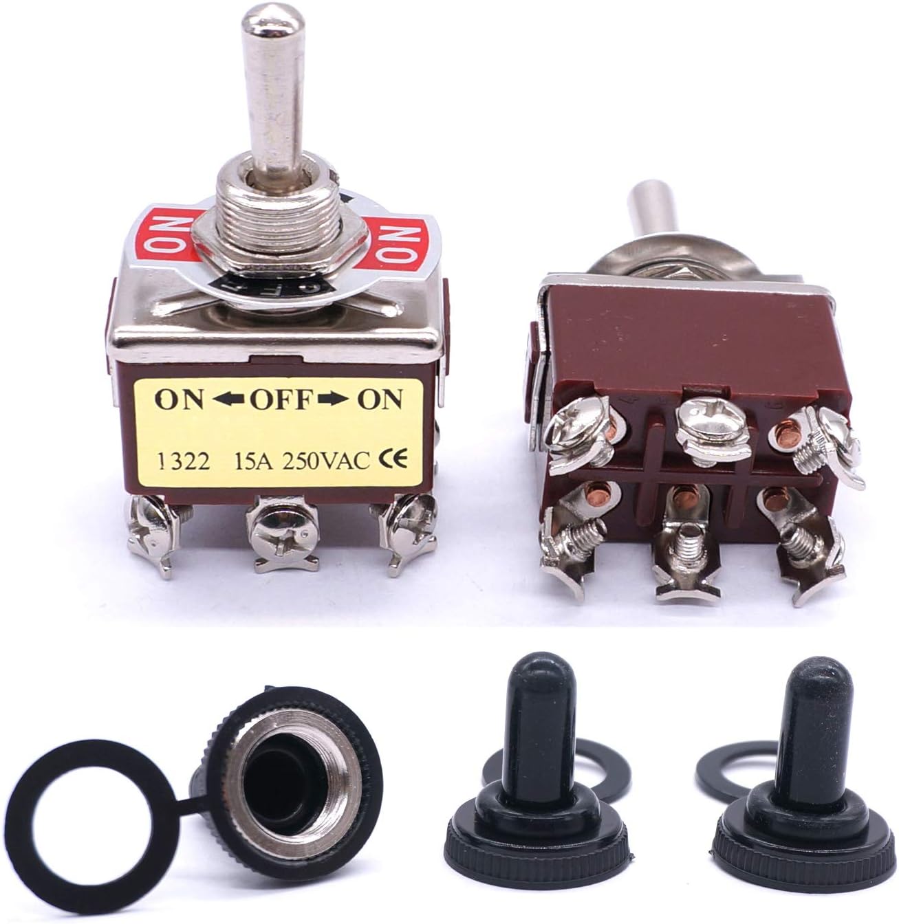 ESUPPORT Heavy Duty 20A 125V DPST Rocker Switch – ON/OFF 4-Terminal Toggle Switch, Metal, Pack Of 5 - View #8
