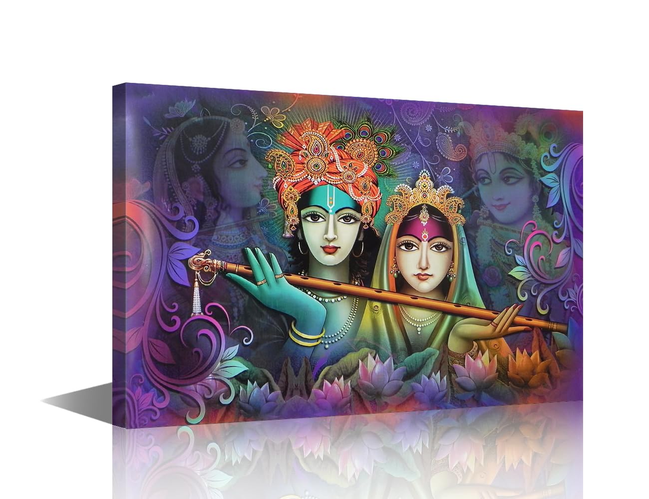 Black and White Canvas Wall Art Hindu God Lord Krishna Posters Prints Artwork India Religious Contemporary Home Decor Stretched Canvas Picture for Living Room Bedroom Home Office Decor (24"Wx16"H)