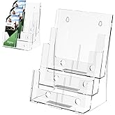 Argvey 3-Tier Brochure Holder 8.5 x 11, Desktop Literature &amp; File Organizer | Clear Plastic Brochure Display Stand with Removable Divider for 4 x 9-Inch Tri-Fold Pamphlets, Rack Cards, and Flyers