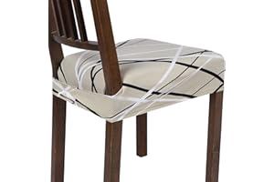 NIBESSER Dining Chair Seat Covers Set of 4,Stretch Soft Removable Washable Chairs Covers for Dining Room, Seat Cushion Slipcovers Protector for Kitchen Armless Chairs (Rear-Covered,Beige Stripe)