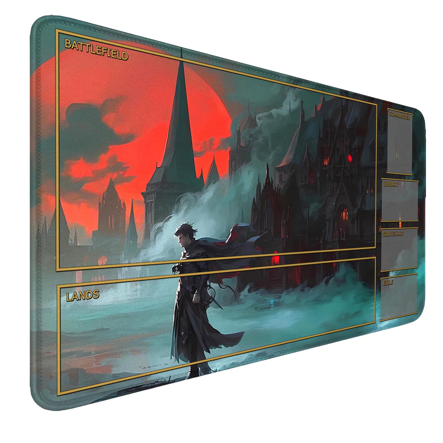 MTG Playmat with Zones Stitched Edges, Non-slip Rubber Bottom MTG Playmats, Smooth Rubber Surface Battle TCG Playmat 24" x 14" Halloween Mouse Pad MTG Mats+ Storage Bag