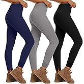 Oakgarden 3 Pack Fleece Lined Leggings for Women Winter Warm Thermal High Waisted Tights Stretchy Casual Lounge Pants(Black, Light Gray, Navy Blue,Small)