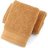 YiLUOMO Super Soft Mustard Orange Hand Towel Set of 2 Ribbed Striped Pattern 100% Cotton Absorbent Decorative Towel for Bathroom 13 x 29 Inch