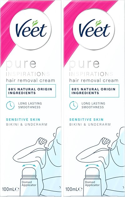 Veet Pure Hair Removal Cream Sensitive Skin Bikini Underarm 100ml Domed