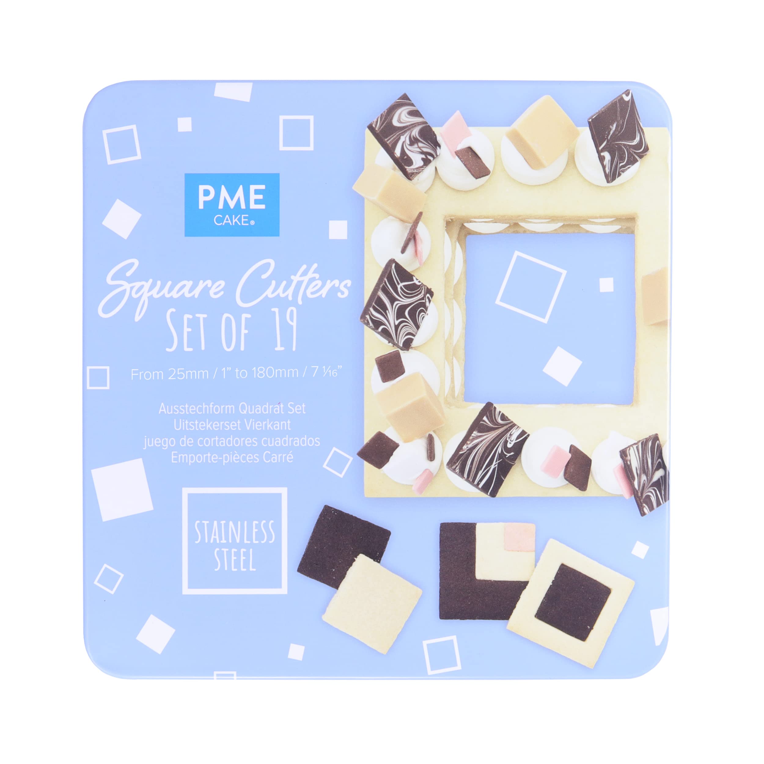 PME Stainless Steel Square Cutters, Set of 19, Silver