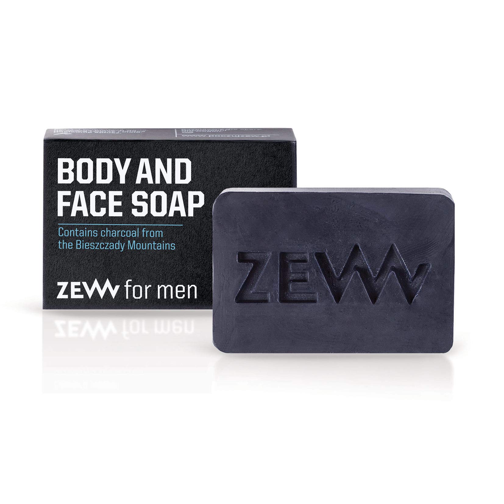 ZEW FOR MEN Body & Face Soap Bar, Activated Carbon, Natural Ingredients, Moisturizing, For All Skin Types, Clear, 85