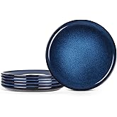 E-far 10.5” Ceramic Dinner Plates Set of 6, Large Reactive Glaze Stoneware Dishes, Round Salad Plate for Home Kitchen Restaurant, Microwave & Dishwasher Safe – Deep Sea Blue