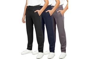 Real Essentials 3 Pack: Boys' Tricot Open Bottom Sweatpants - Athletic Running Pants with Pockets for Kids Teens Youth