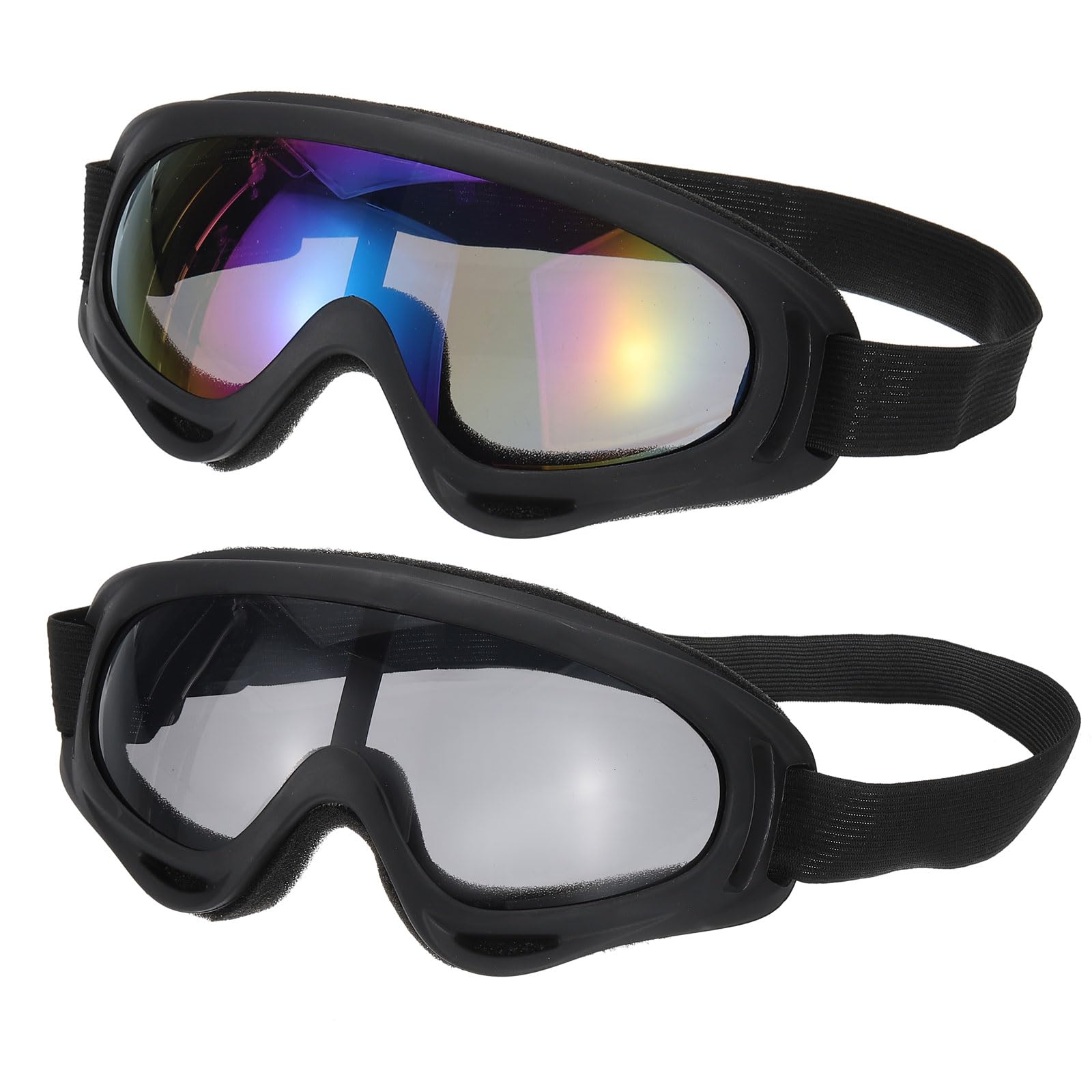 PATIKIL Dirt Bike Goggles, 2 Pcs Motorcycle Goggles ATV Goggles Ski Goggles Racing Helmet Goggles Windproof for Mountaineering Sky Diving Ski Riding, Black with Colorful/Grey Lenses
