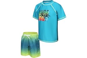 ZESTONIE Boys Rash Guard Set for Kids Boys 2 Piece Short Sleeve Swim Shirts with Trunks Quick Dry Bathing Suits Swim Set