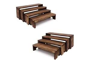 Yikaroeli Large Display Wood Risers Wooden Stand 8 Tier Wood Racks Decorative Rectangular, 2 Set 8 Pieces Cupcake Stands Cologne Perfume Organizer Showcase Items(Brown)
