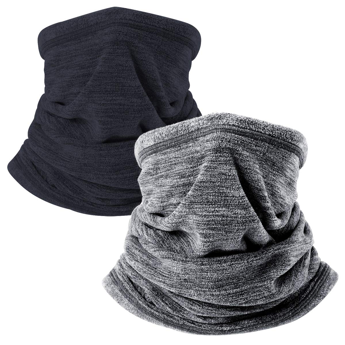 2 Pack Neck Gaiter Face Mask,Winter Ski Neck Warmer Cold Weather Outdoor Sports Windproof Half Balaclava Mask (Black+Gray)