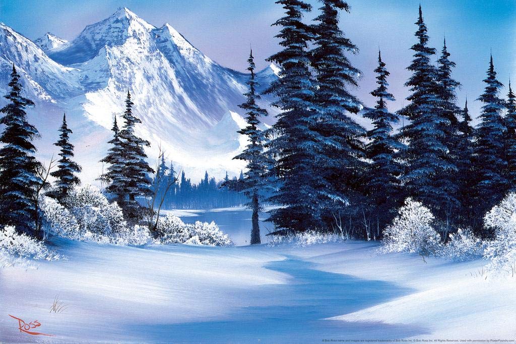 Bob Ross Winter Mountain Canvas Art Print Painting Cool Wall Decor Art