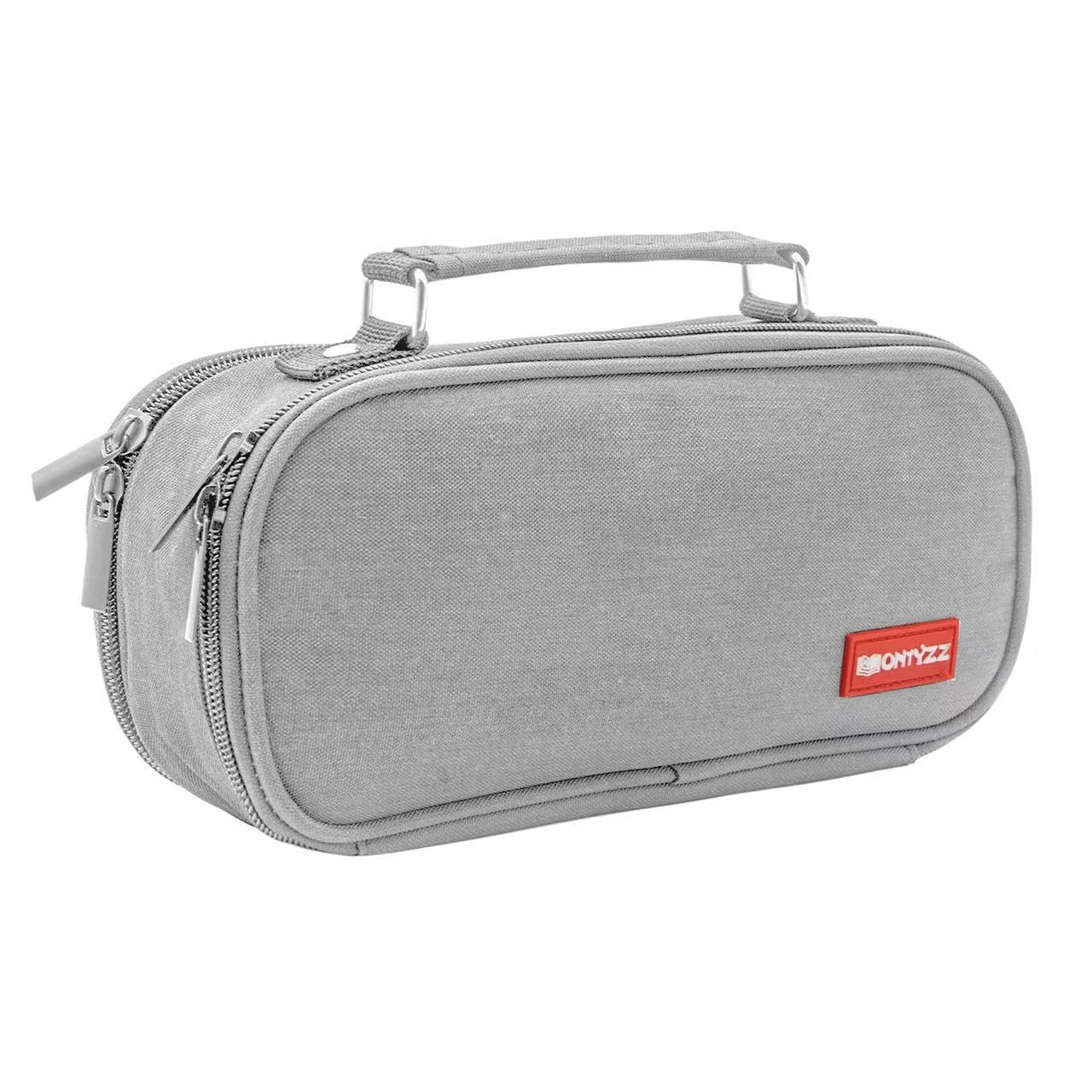 Pencil Girls Boys Large Capacity Canvas Case for School Work 2 Compartment Cosmetic Storage Bag Gray