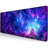 SANWUMIAN Gaming Large Mouse Pad with Stitched Edges, Purple Galaxy Desk Mat, Extended Keyboard Pad, Non-Slip Rubber Base Desk Pad for Keyboard and Mouse, 31.5X11.8 inch