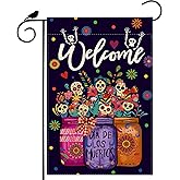 ZAEW Welcome Dia De Los Muertos Garden Flag Vases Sugar Skull Flowers Day of The Dead Mexican Yard Flag 12x18 Inch Double Sided Small Mini Yard Outdoor Outside Holiday Party Decoration