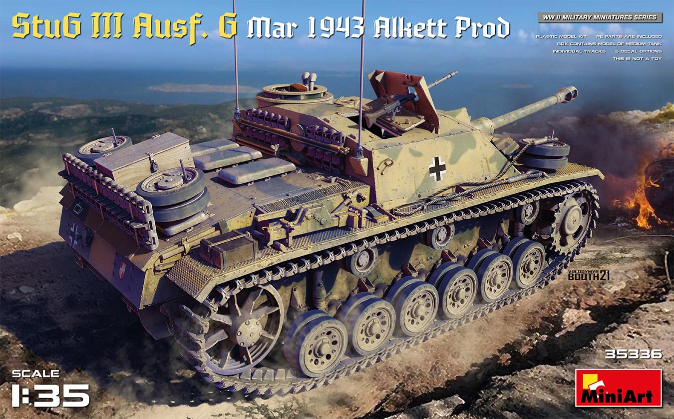 Miniart MIN35336 1:35-StuG III Ausf G Mar 1943 Alkett Prod Scale Model kit, Molded Color