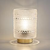 Battery Operated Lamp with Timer, Cordless Table Lamps with LED Warm Bulb | Small Lamp for Bedside, Wireless Lamp for Entryway/Dorm/Office/Patio/Living Room Decor, 2AAA Battery-powered, Transparent