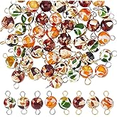 SUPERFINDINGS 48Pcs 8 Styles Gemstone Connector Charm Round Amber Links Charms Double Loop Gemstone Charms for Jewelry Making Earring