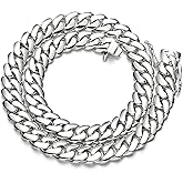10mm Silver Plated Stainless Steel Cuban Link Chain Necklace & Bracelet -With Smooth Buckle Clasp - 7.5/8/8.5/9 Inch Bracelet & 18/20/24/30 Inch Necklace - Hypoallergenic Jewelry for Men & Women