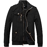 Wantdo Men's Military Jacket Casual Bomber Jacket Stand Collar Canvas Jacket Windbreaker
