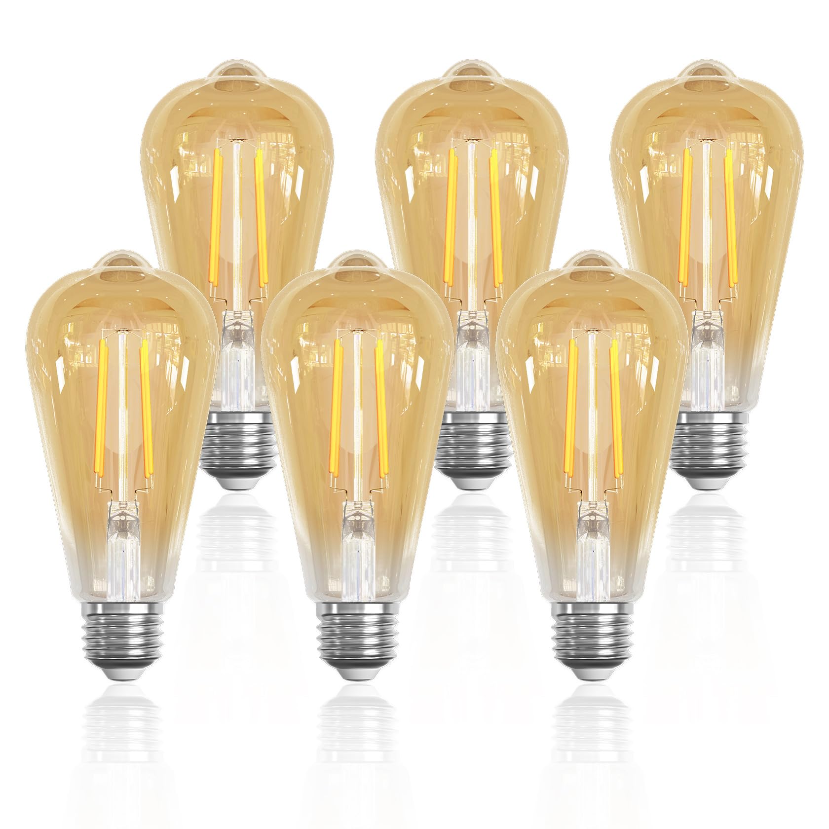 LUTW E27 Vintage Light Bulbs, 6W ST64 Edison Screw Bulb 60W Equivalent, 630LM 2700K E27 LED Bulb Warm White, Antique Style Retro Amber Glass Filament Lamp, Non Dimmable, Pack of 6