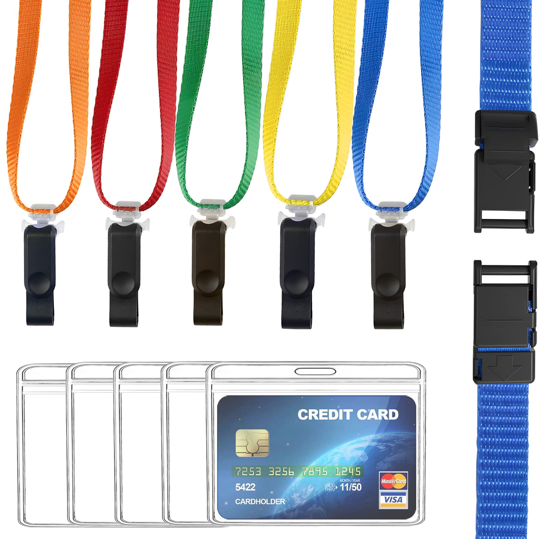 5 Pack Lanyards for ID Badges with Safety Breakaway (Multi-Color)