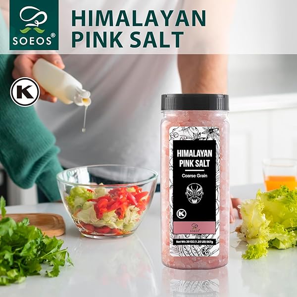 SOEOS HIMALAYAN SALT – COARSE GRAIN, 20 OZ, HIMALAYAN PINK SALT, PURE ROCK SALT FOR GRINDERS AND SALT MILLS, KOSHER & NATURAL CERTIFIED, HEALTHY