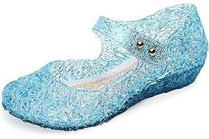 OMGard Jelly Shoes for Girls, Snow Queen Princess Birthday Sandals for Little Girls, Blue Toddler Glitter Sandals Size 9, Frozen Inspired Party Cosplay Costumes Dress Flats