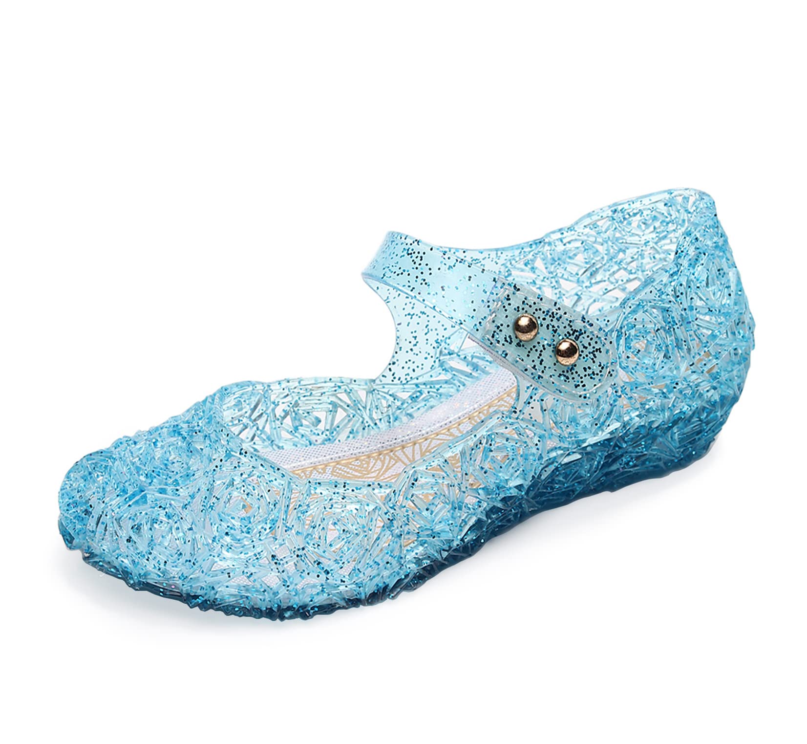 Photo 1 of OMGard Jelly Shoes for Toddler Girls, Snow Queen Princess Birthday Sandals for Little Girls, Blue Glitter Sandals Size 8.5, Frozen Inspired Party Cosplay Costumes Dress Flats