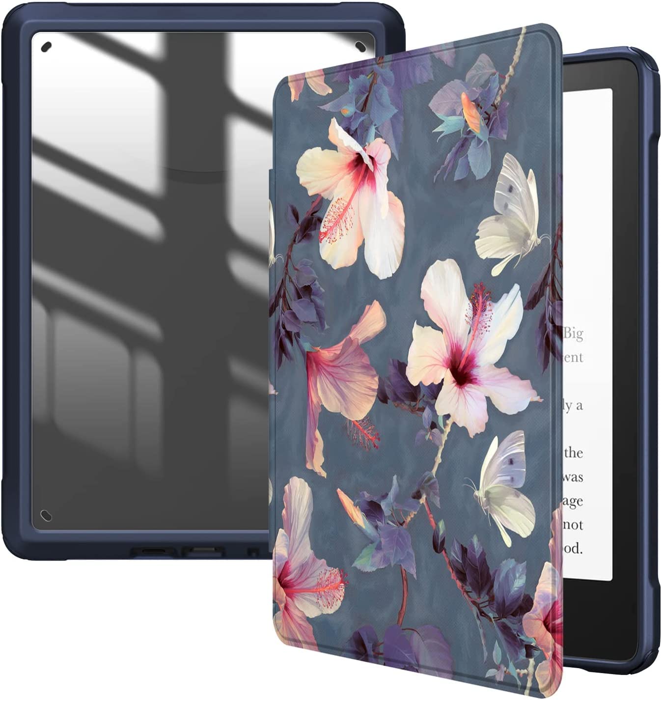 Miimall Leather Case for Kindle Paperwhite 11th Generation 2021, [Auto-Wake/Sleep] [Magnetic Closure] Shookproof Ultra-Thin PU Leather Protective Shell Cover for 6.8" Kindle Paperwhite 11th-Hibiscus