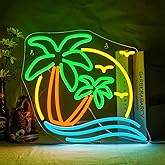 NOSUN Tropic Palm Tree Neon Signs for Wall Decor Hawaiian LED Neon Lights Coconut Tree Tropic Neon Signs for Bedroom Bar Party Men Cave Game Room Sea Neon Light Sign Tropic Wall Art Decor